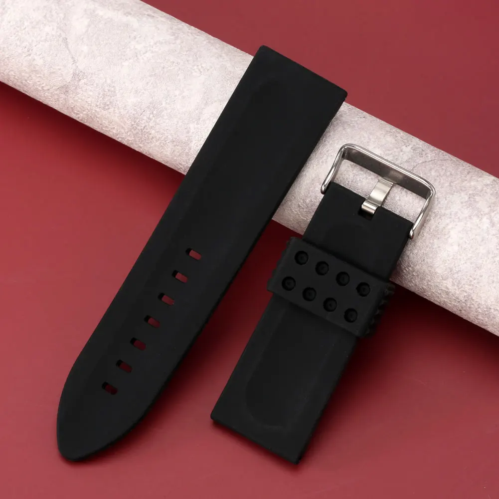 28mm 30mm Black Silicone Watchband Men's Pin Buckle Strap 7 Holes Silica Gel Watches Straps Practical Replacement Bracelet Man
