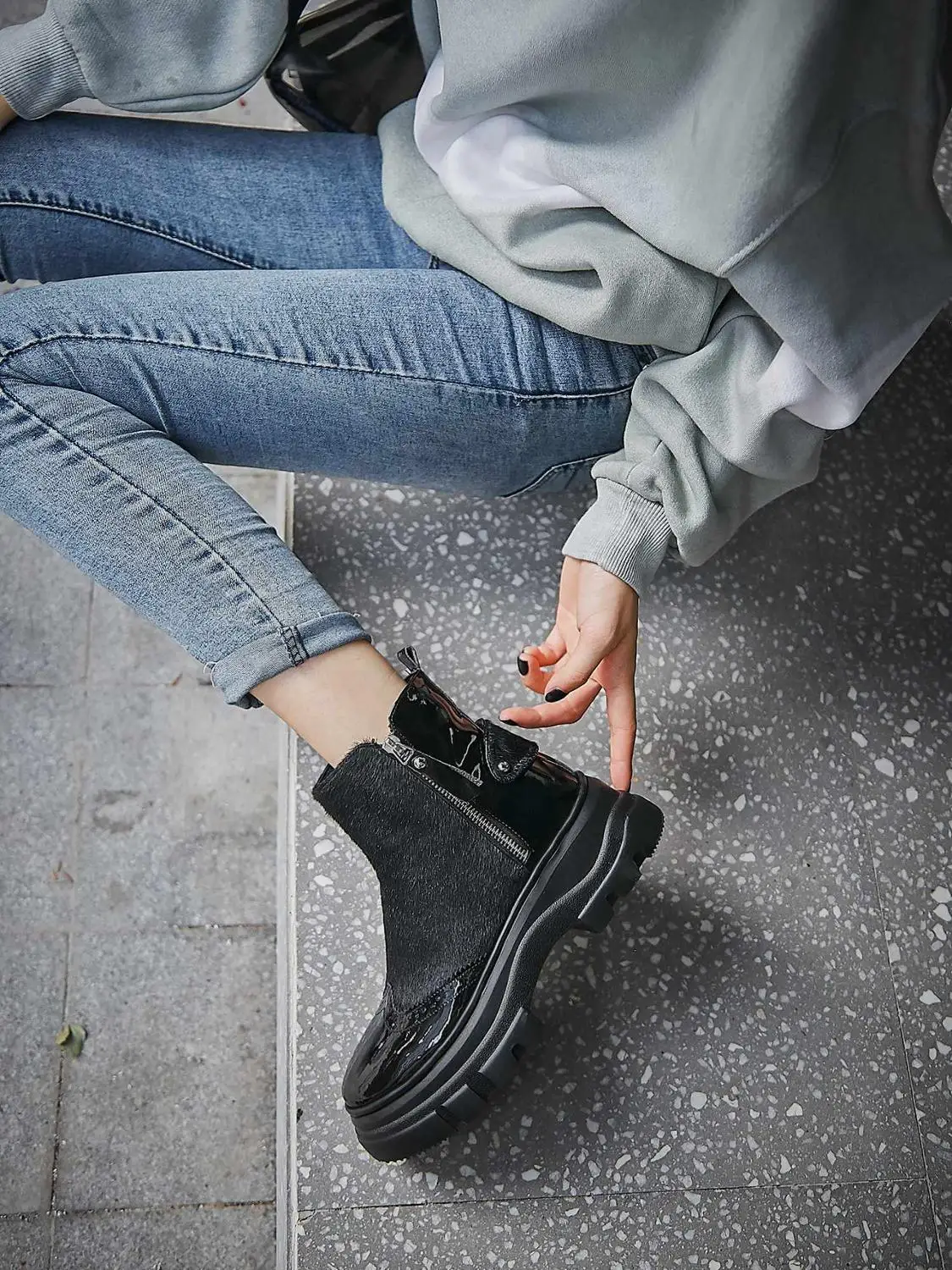 Lenkisen/Полуботинки из лакированной кожи с толстой подошвой круглым носком на