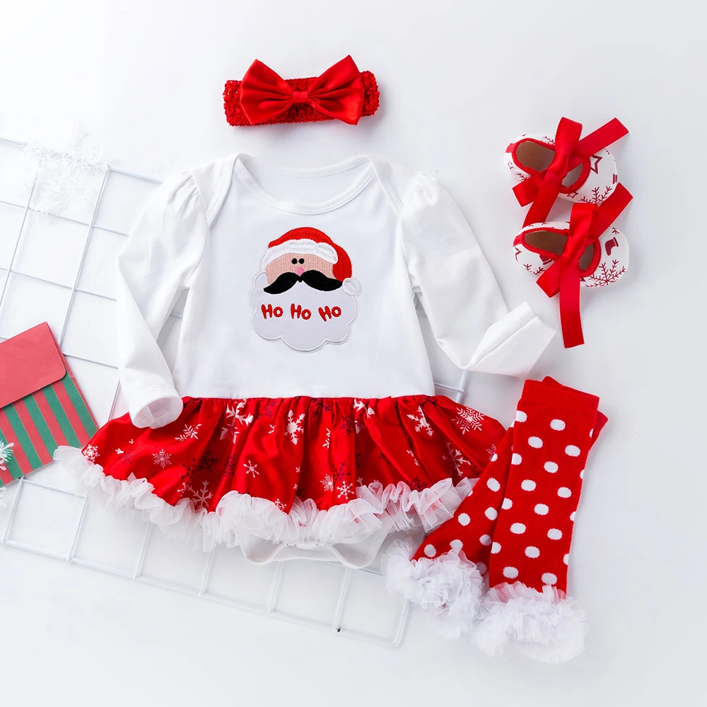 4Pcs Clothing Newborn Baby Clothes Christmas Girl Set Baby Clothes Girl Outfit My First For Newborns Girl One Year Birthday Girl