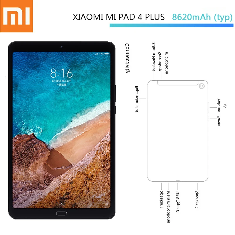 

Xiaomi MI PAD 4 Plus 10.1 Inch Android Tablet 4GB RAM 64G/128G ROM Snapdragon 660 LTE Tablet 1920X1200 HD 8620mAh Tablet