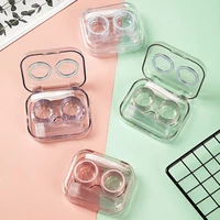 2021 new transparent candy color contact lens case travel glasses lenses mini simple box container for unisex eyes care kit