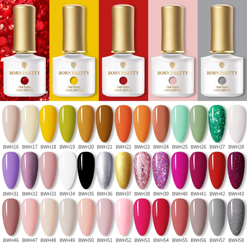 BORN PRETTY UV LED Гель-лак 7 мл 88 цветных гелевых лаков для ногтей Soak Off Gel Glitter Semi Permanant Лак