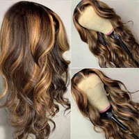 highlight color wig pre plucked 136 lace human hair wigs glueless circle lace human hair wigs blonde brown color for women