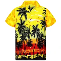 short sleeve coconut tree printed shirt men hawaiian style casual loose print shirt for men loose summer beach shirt tops