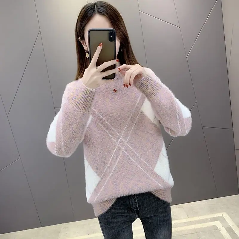 

2020 Ladies Autumn Knit Slim Sweater Solid Color Knitted Women's Cotton Soft Stretch Color Pullover Full Sleeve Turtleneck Mink