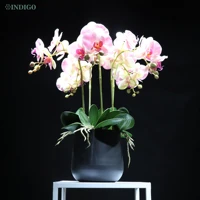pink orchids diy flower arrangment bonsai 5 orchid 5 leavesmoss pot phalaenopsis table centerpiece home decoration indigo