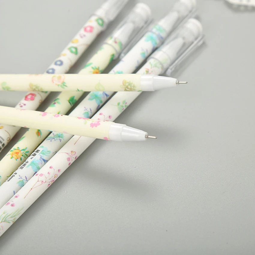 

4pcs/lot Fresh Small Floral Beautiful Flower Gel Pen 0.5mm School Gift Stationery Office School Supply
