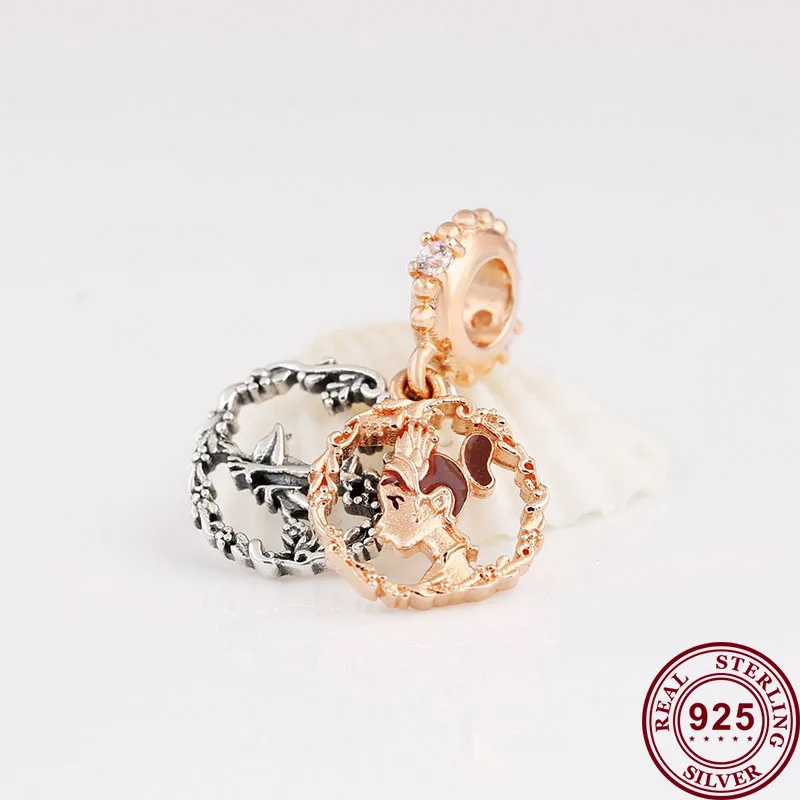 

100% 925 Sterling Silver Charm Rose Gold Princess Diana Pendant Fit Pandora Women Bracelet & Necklace Diy Jewelry