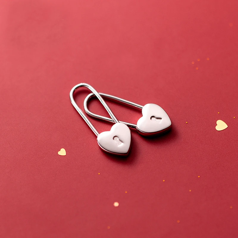 

MloveAcc 925 Sterling Silver Luxury Heart Shape Lock Pin Hoop Earrings for Women Wedding Jewelry