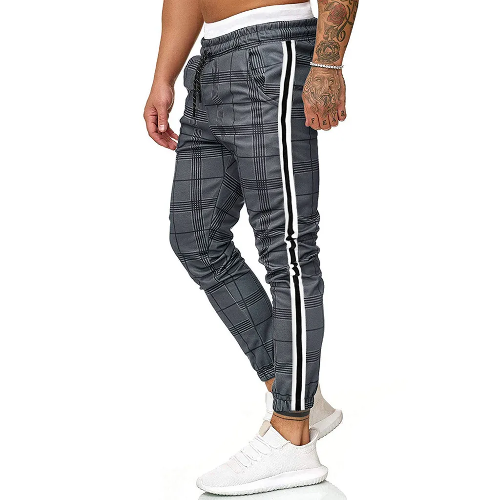 2020 осенние уличные брюки мужские повседневные клетчатые облегающие спортивные