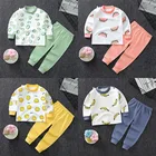 Новые осенние комплекты детской одежды из 2 предметов Детские пижамные комплекты из чистого хлопка с принтом для мальчиков и девочек