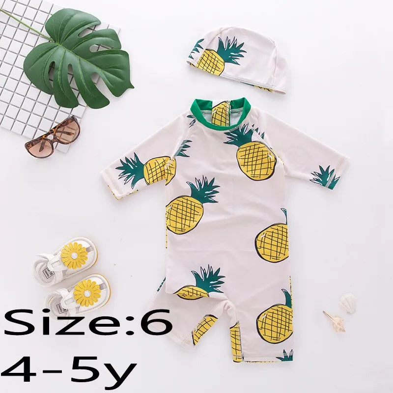 71424 size 6 Купальный костюм с цветочным рисунком для маленьких девочек, купальные костюмы Новинка года, купальный костюм в морскую полоску для девочек и мальчиков, шапочка, 2 предмета, детский купальный костюм - Цвет: 71424 size 6
