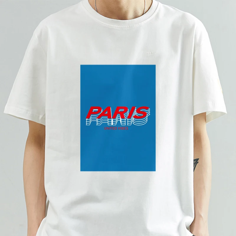 

Paris United Vibes Hip Hop Streetwear Fruit Printing White T shirt Summer Cotton Fashion Casual Classic Short Sleeve Tee