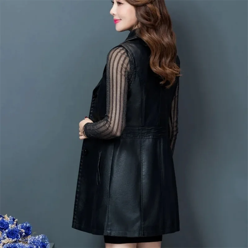 Female Mid-Length Vest Women's Spring And Autumn 2021 New Slim Fit All-Match Slim Coat Fashion Women's Vest Leather Jacket Women