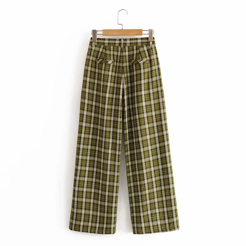 

Harajuku Style Oversize High Waist Green Plaid Straight pants Fashion Slim College Wide Leg Pants Casual Loose Famale Clothing