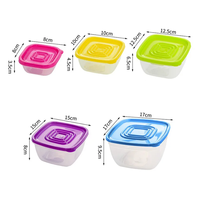 

5Pcs/set Fresh-Keeping Box Food Container Plastic Bento Multi Capacity Fridge Crisper Microwave Dinnerware Kitchen Storage Boxes