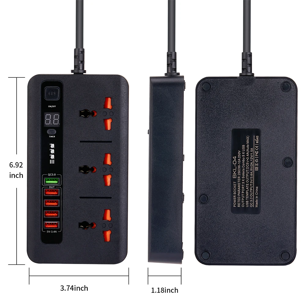 2500 Вт универсальная электрическая розетка 3 розетки переменного тока 5 USB умных