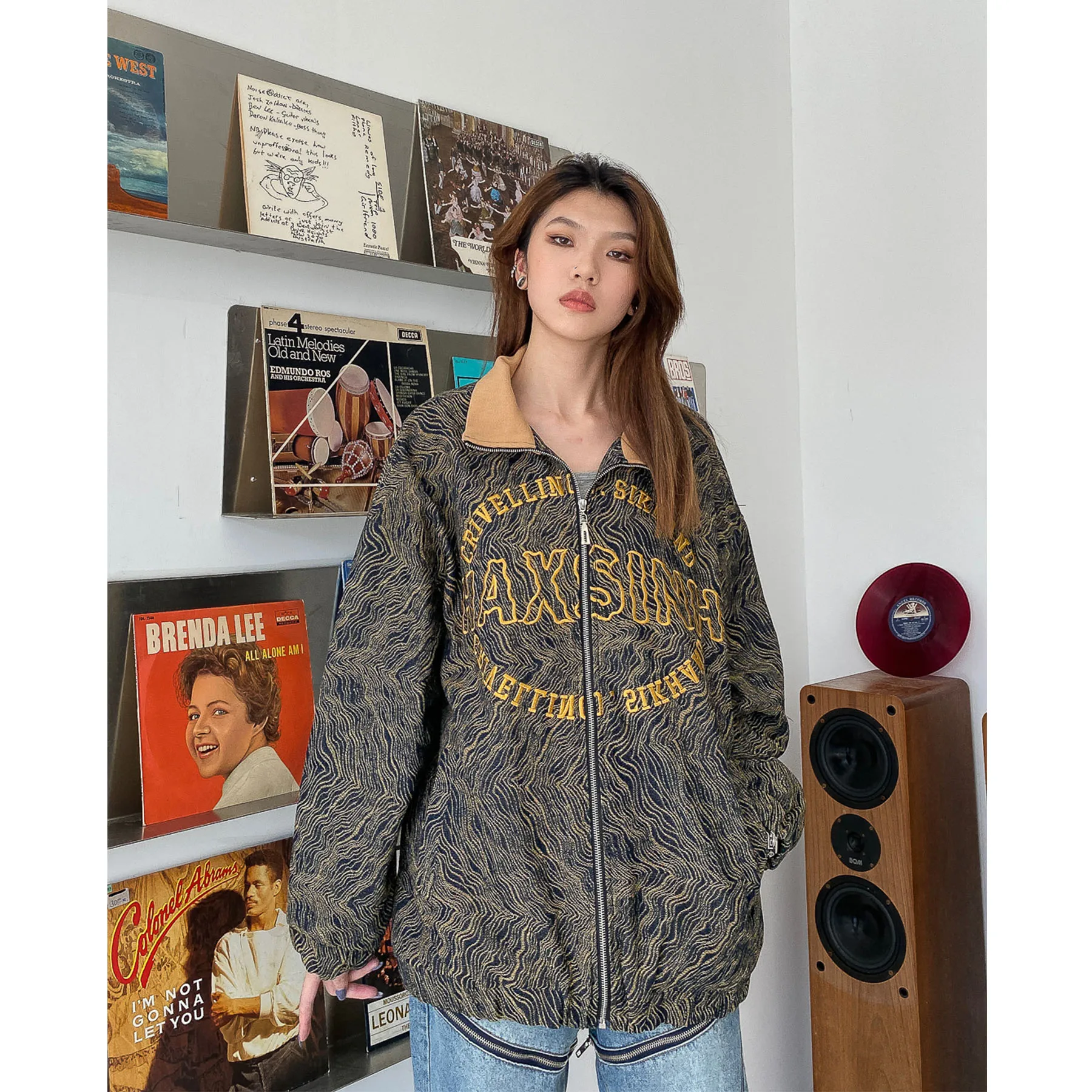

Retro spring and autumn new long sleeve jacket women's loose letter embroidery couple fashion coats women and men