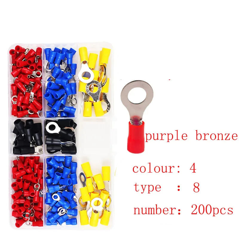 

200pcs 8Kinds RV Electrical Ring Terminal Crimp Connector Kit Set With Box,Copper Wire Insulated Cord Pin End Butt