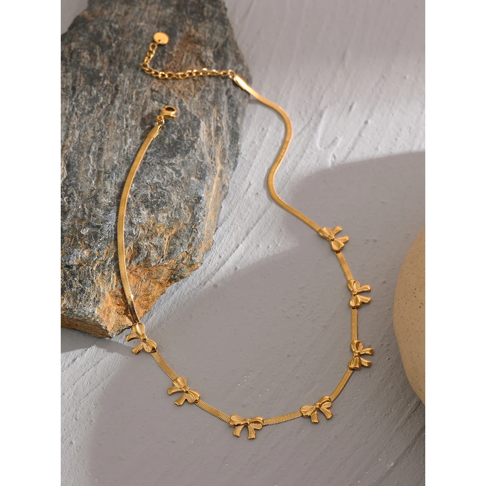 Цепочка Yhpup с бантом и змеей ожерелье из нержавеющей стали золотым покрытием 18 K PVD