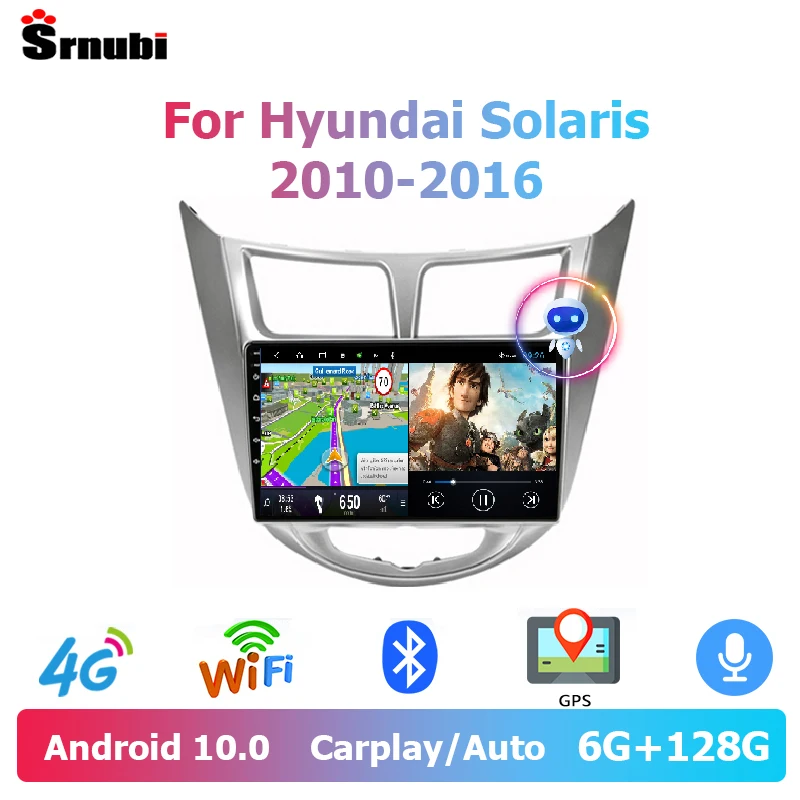 Srnubi Android 10 автомобильное радио для Hyundai Solaris 2010-2016 мультимедийный видеоплеер 2 Din 4G