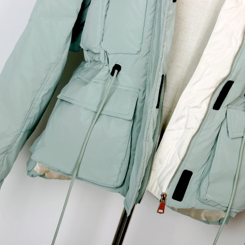 Женское зимнее пальто на белом утином пуху теплое ветрозащитное непромокаемое