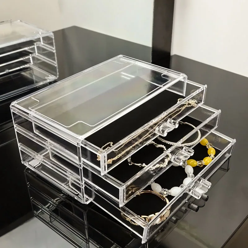 

Transparent cosmetic storage box dustproof jewelry box dressing table acrylic enlarged skin care products sorting drawer type