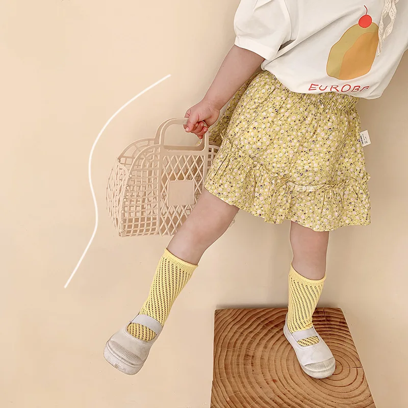 

2021 Spring Baby Socks Girls Knee High Socks With Royal Bow Spanish Style Toddlers Tube Socks Kids Hollow Out Sock Infant Socken