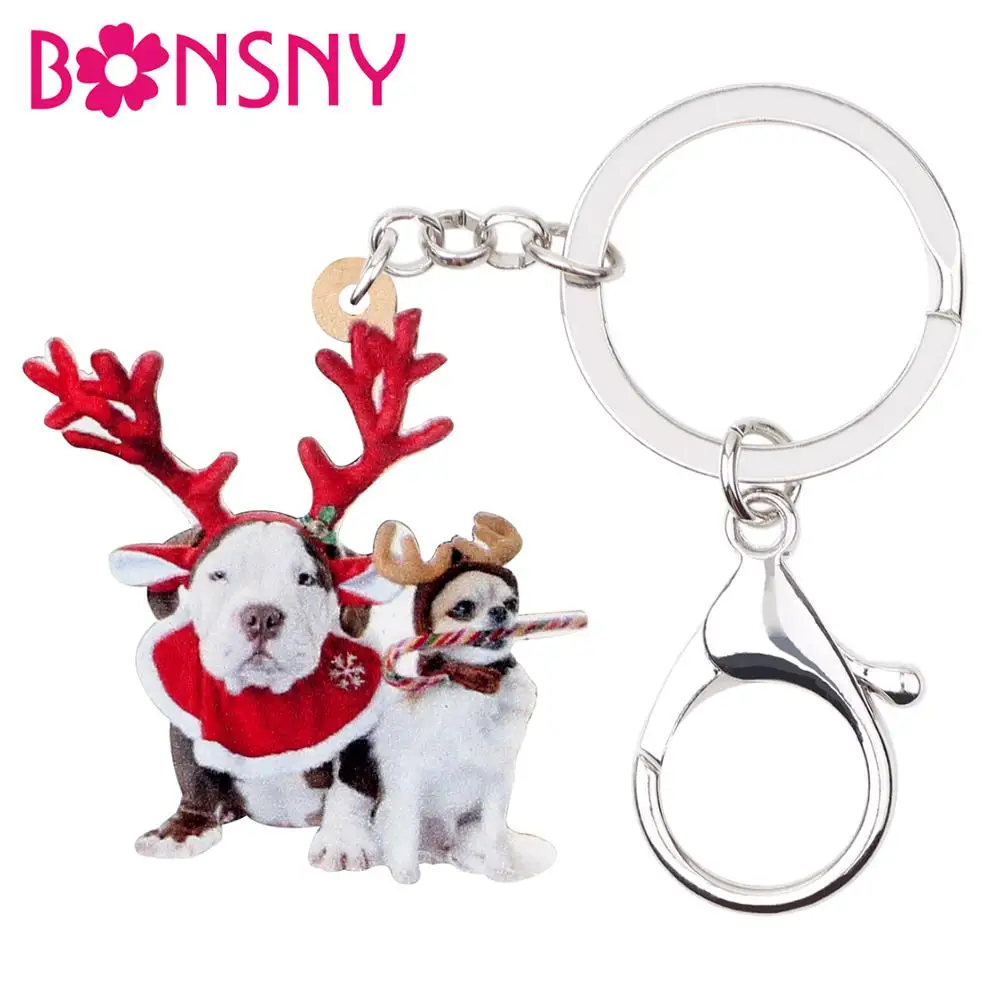 Bonsny Акриловые Рождественские рога Лабрадор собака породы чихуахуа брелок для