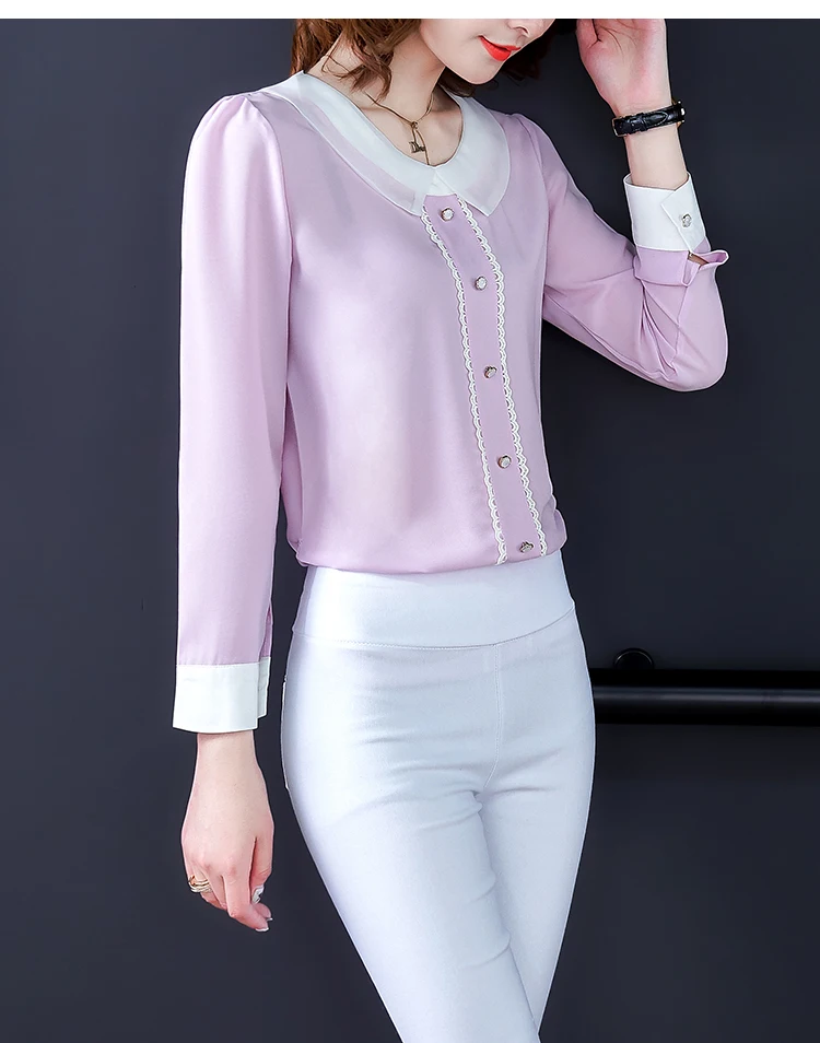 Женские блузки blusa mujer moda с круглым отложным воротником и длинным рукавом, шифоновые Женские топы и блузки размера плюс, женские топы 6933 50