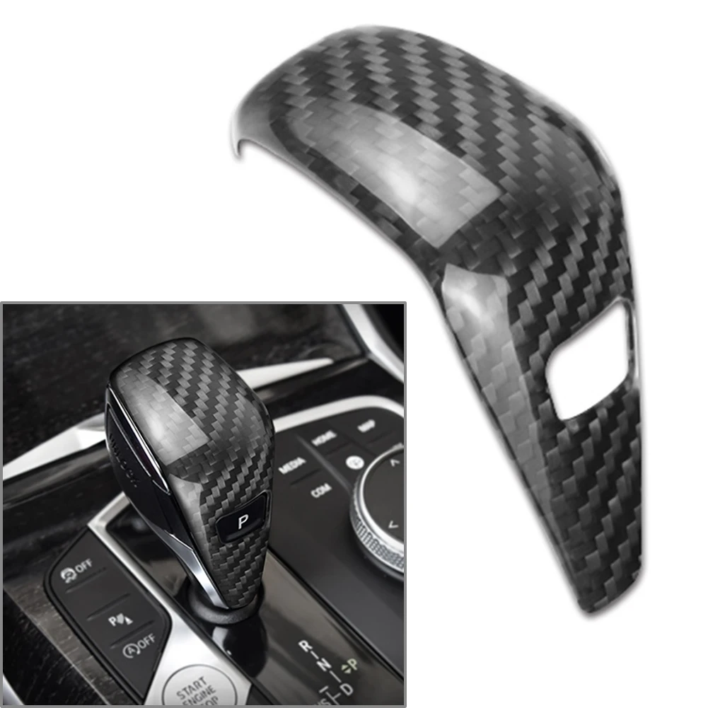 

Gear Shift Knob Cover Carbon Fiber Car Sticker Trim For BMW 3 Series G20 2019-2021 / 8Series G14 G15 X5 G07 Z4 G29 Black
