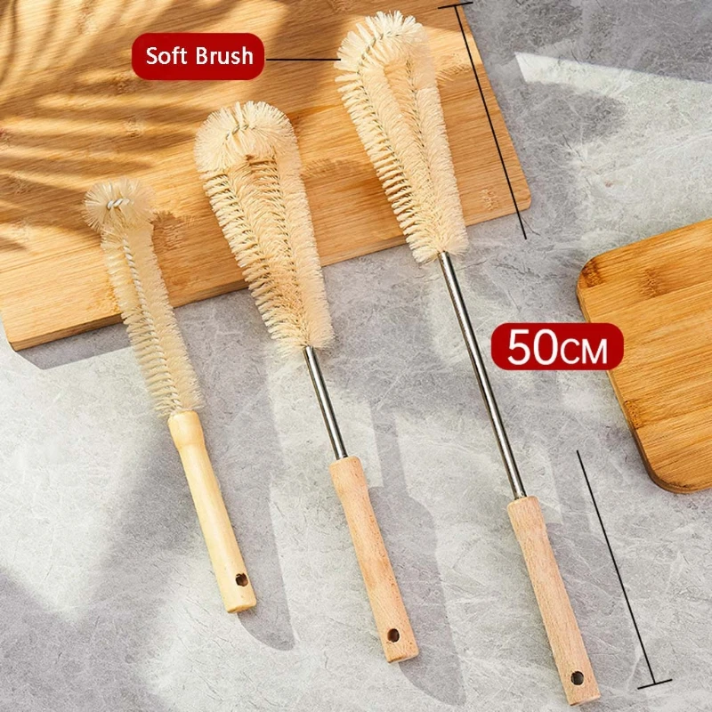 

Kitchen Cleaning Brush L-shaped Coffee Tea Glass Cup Baby Bottle Brush Hangable Wooden Handle Cleaner Gadgets