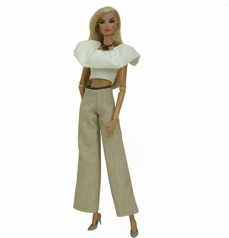 

White Crop Top Pants 1/6 BJD Doll Clothes For Barbie Doll Outfits Lady Office Shirt Trousers 11.5" Dolls Accessories Kid DIY Toy