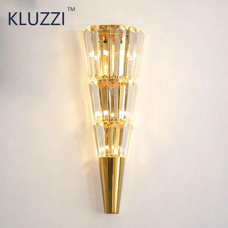 Золотой KLUZZI роскошный хрустальный светодиодный настенный светильник, современный минималистичный прикроватный светильник для спальни, гостиной, отеля, лестницы, железное настенное бра - Цвет абажура: Золотой