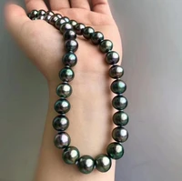 free shipping huge aaa 10 11mm round south sea genuine black green pearl necklace 18 925silver gold