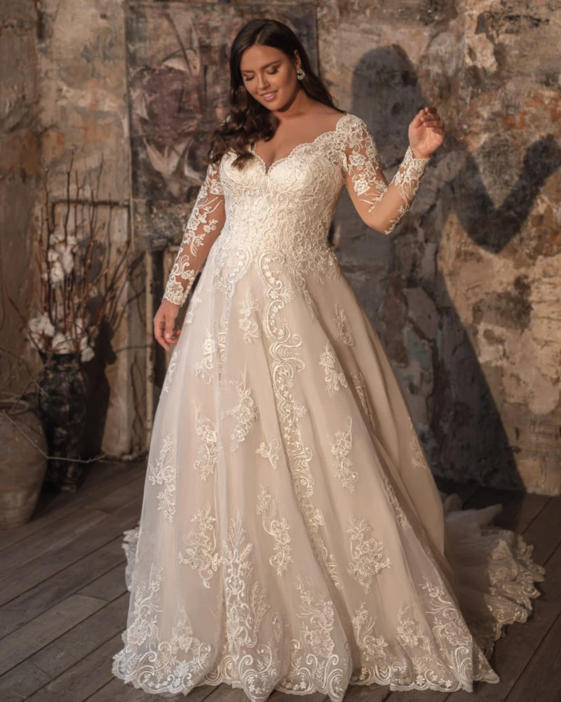 

Vestidos De Novia с длинным рукавом размера плюс свадебное платье с О-образным вырезом Robes De Mariage, фатиновое платье, Hochzeitskleid сексуальные свадебные пл...