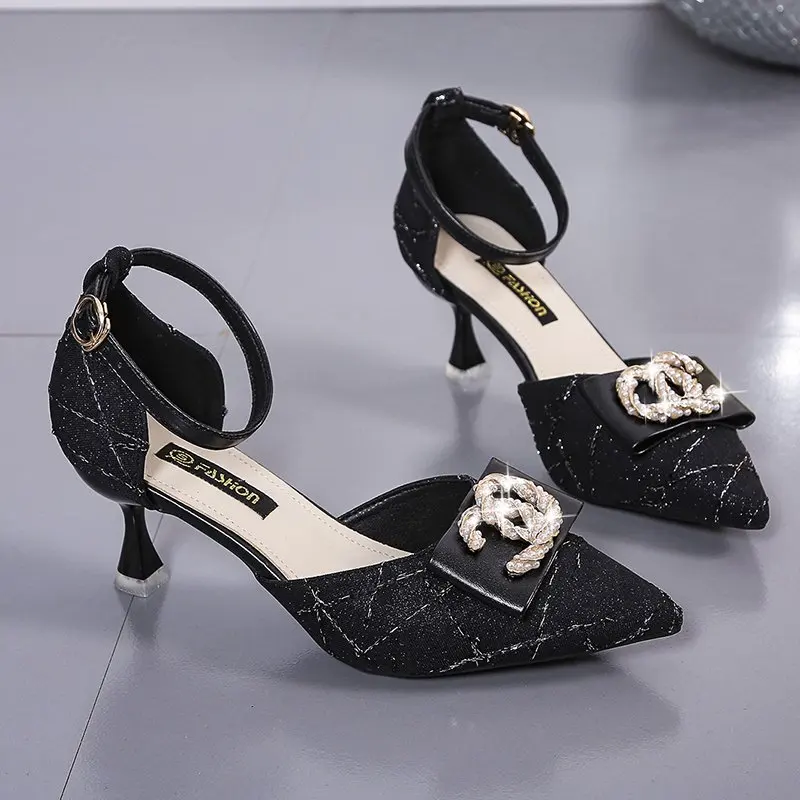 

Sandals Women Summer New Fashion Women's Sandals 2021 All-match Comfortable Ankle Strap Rubber Pointed Thin Heels Shallow Shoes