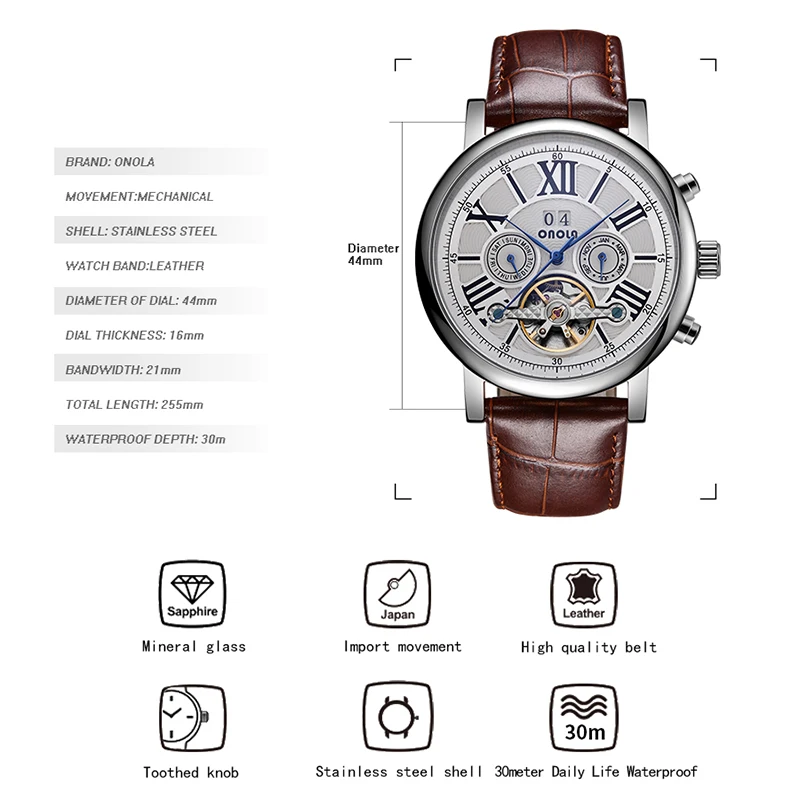 

ONOLA top brand watch men 2021 new automatic mechanical wristwatch gold black Hollow Stainless steel fashion luxury mens watches