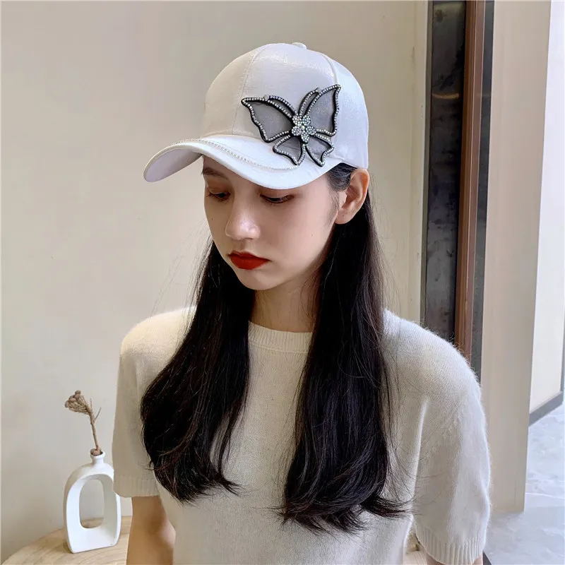 Butterfly Rhinestone Baseball Cap Silk Satin Visor Sun Hat For Women Leisure Adjustable Snapback | Спорт и развлечения