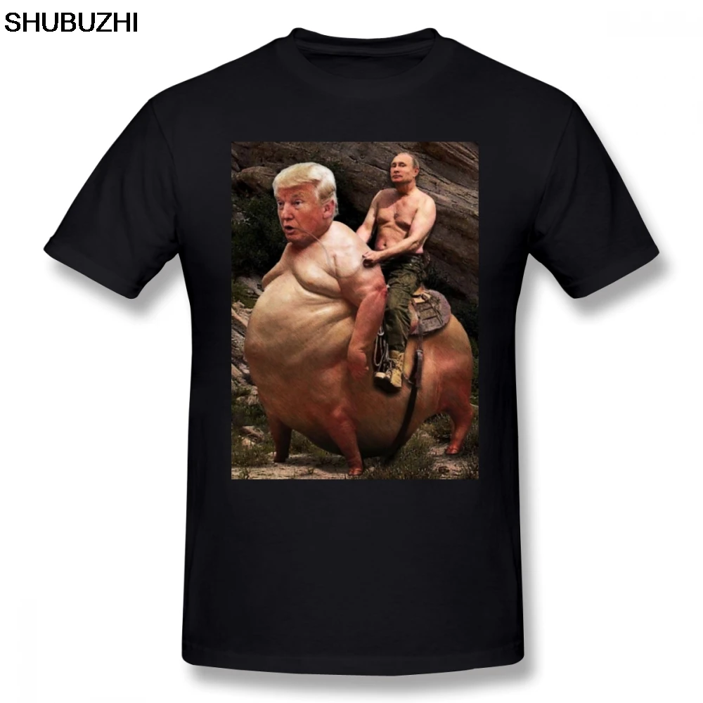 Putin T Shirt Putin Riding Trump T-Shirt Short-Sleeve Cute Tee Shirt Printed Summer Cotton Men Plus size Tshirt