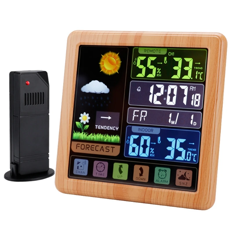 

Digital LCD Weather Station Thermometer Hygrometer with Wireless Sensor Weather Forecast Time Display Black Night Light