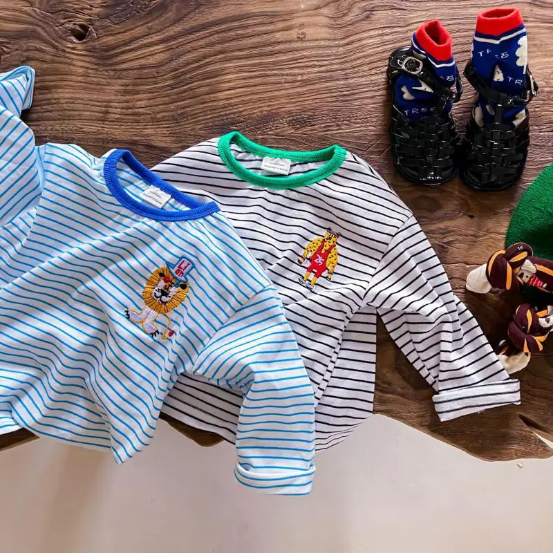 

2021 New Autumn Children Cartoon Animal Embroidery Long Sleeve T Shirts Baby Boys Sweatshirt Cotton Hoodie Kids T-shirt Clothes