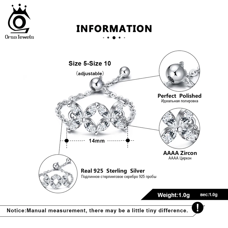 ORSA JEWELS Настоящее 925 пробы Серебряное кольцо AAAA Циркон романтическое милое