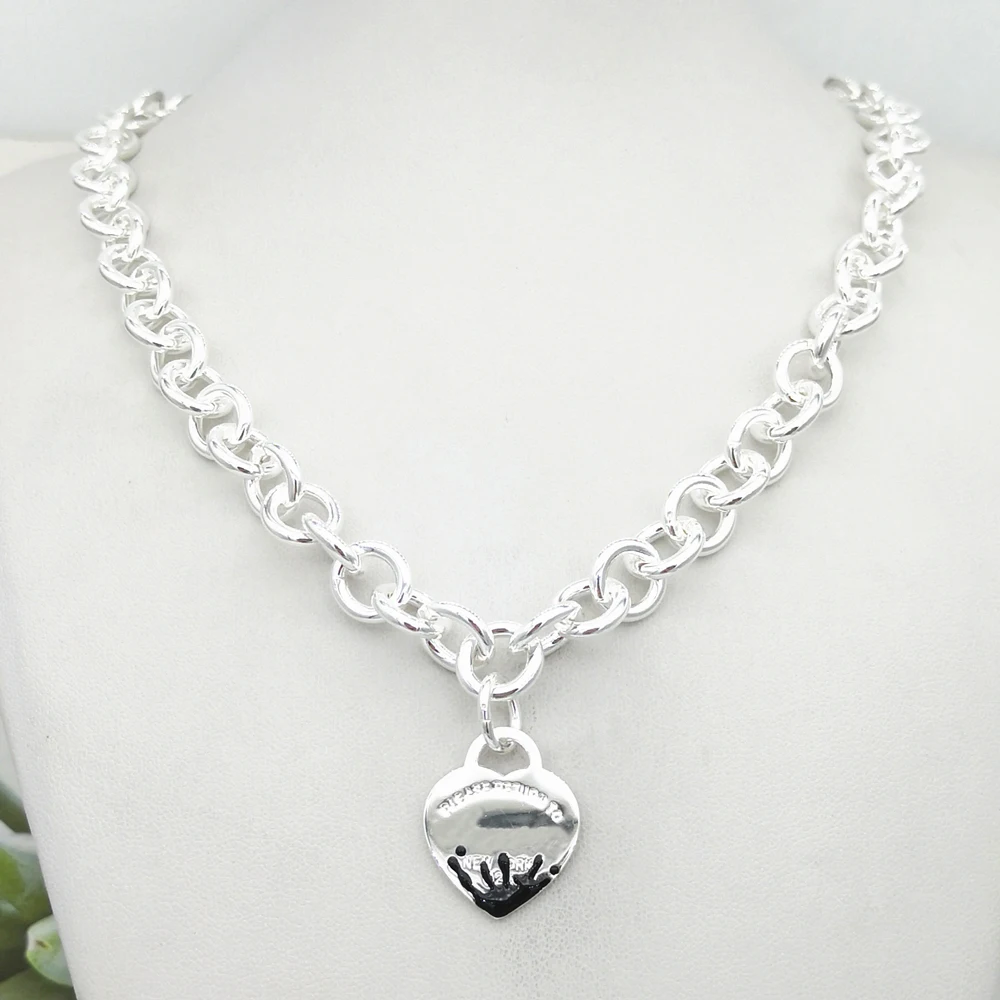 

S925 Sterling Silver Necklace Water Flower Heart Thick Chain Necklace Luxury Fashion Fine Jewelry Female Lovers Holiday Gift