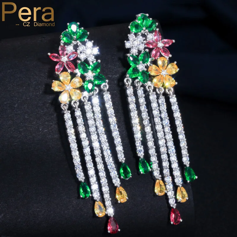 

Pera Brand Luxury Silver Colour Multicolor Cubic Zirconia Long Dangle Earrings For Girl Friend Mom Wife Jewelry Gift E343