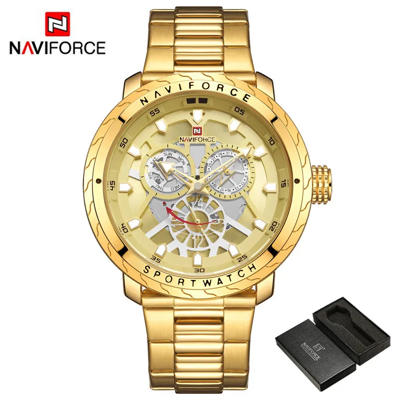 NA915802 with box NAVIFORCE мужские наручные часы модные спортивные мужские часы лучший бренд Роскошные военные армейские бизнес из нержавеющей стали кварцевые мужские часы 9158 - Цвет: NA915802 with box