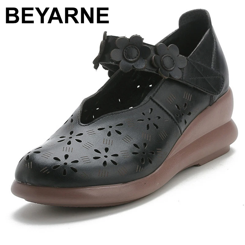 Женские босоножки из натуральной коровьей кожи на танкетке|Боссоножки и