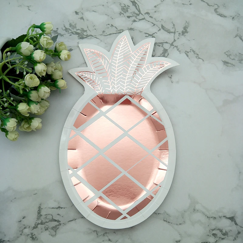 8 комплектов роскошных бумажных тарелок из розового золота с ананасами салфетки