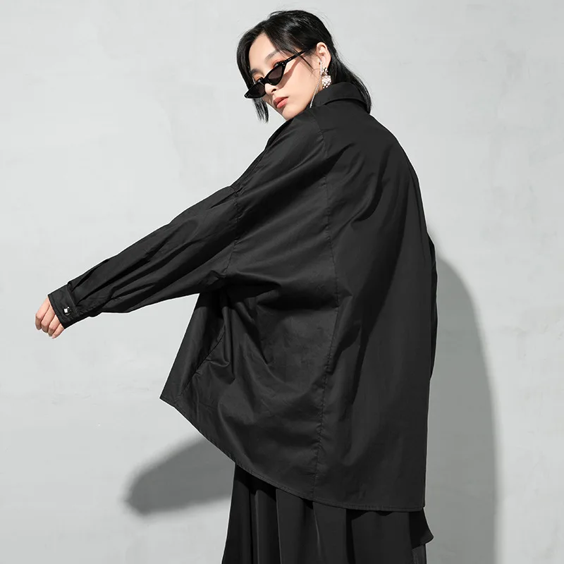 

QING MO Black White Women Irregular Blouse 2021 Spring Women Casual Letter Blouse Female Full Sleeve Loose Blouse ZQY6546