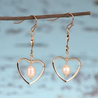 korean fashion women freshwater pearl drop dangle earrings elegant love heart statement copper earring female wedding jewelry